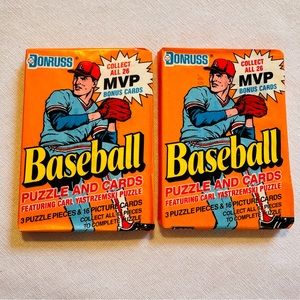 🛍️🛍️ 2 PKGS DONRUSS BASEBALL PUZZLE AND CARDS 3 PUZZLE PIECES 16 PICTURE CARDS
